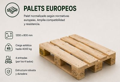 Detalle de los tacos de madera de un palet europeo con el sello EPAL